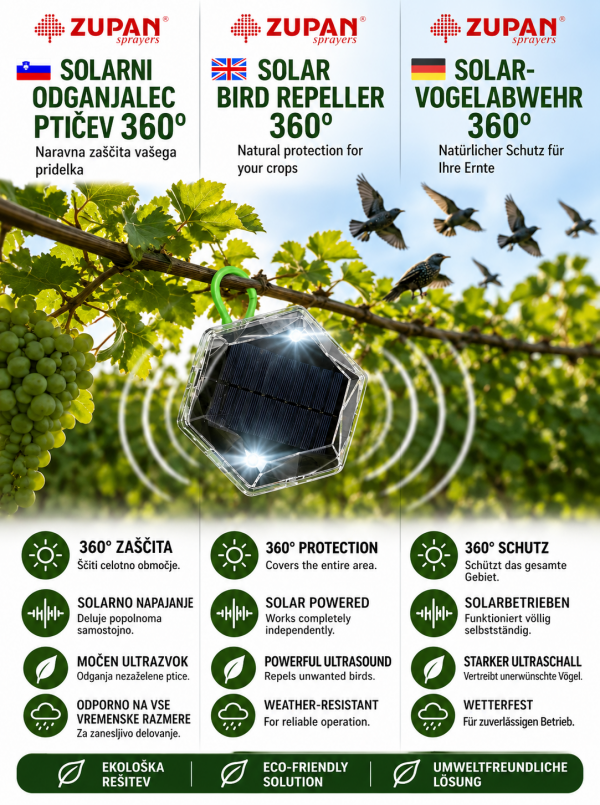 Odganjalec ptičev 360° solarni 