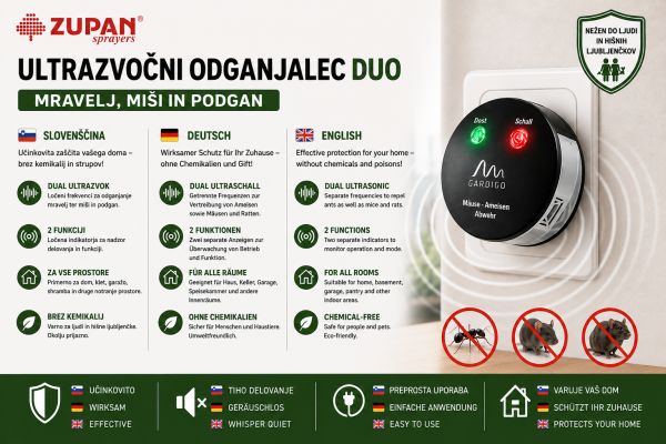 Ultrazvočni odganjalec mravelj, miši in podgan Duo